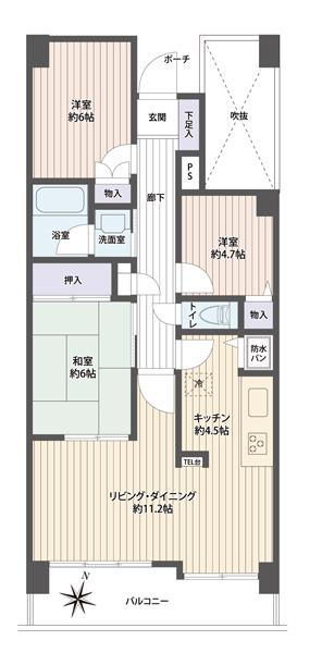 Floor plan. 3LDK, Price 25,800,000 yen, Occupied area 74.91 sq m , Balcony area 13.84 sq m