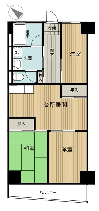 Floor plan. 3LDK, Price 13.8 million yen, Footprint 60.5 sq m , Balcony area 5.77 sq m
