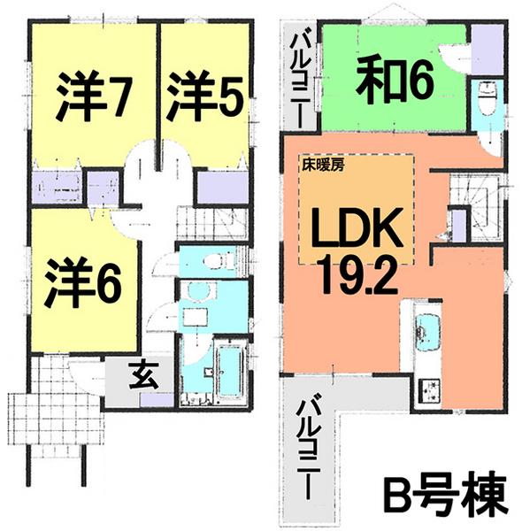 Floor plan. (B Building), Price 41,800,000 yen, 4LDK, Land area 100.57 sq m , Building area 94.36 sq m