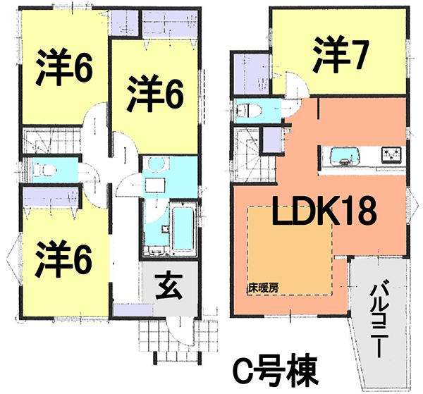 Floor plan. (C Building), Price 40,800,000 yen, 4LDK, Land area 101.96 sq m , Building area 97.2 sq m