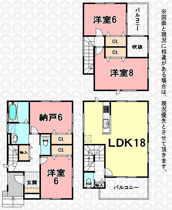 Floor plan. (1 Building), Price 37,800,000 yen, 4LDK, Land area 98.39 sq m , Building area 107.64 sq m