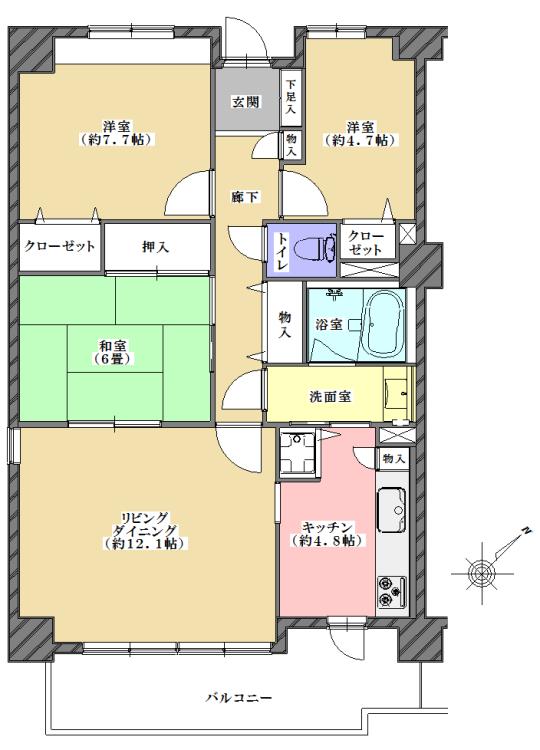 Floor plan. 3LDK, Price 26,800,000 yen, Occupied area 81.27 sq m , Balcony area 11.29 sq m