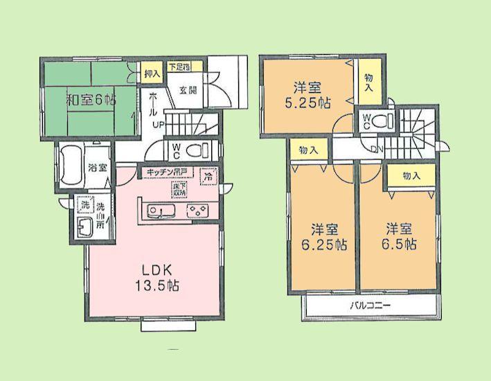 Floor plan. (E Building), Price 35,800,000 yen, 4LDK, Land area 101.74 sq m , Building area 85.94 sq m