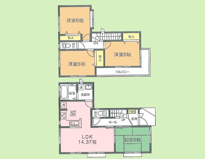 Floor plan. (F Building), Price 34,800,000 yen, 4LDK, Land area 86.56 sq m , Building area 90.46 sq m