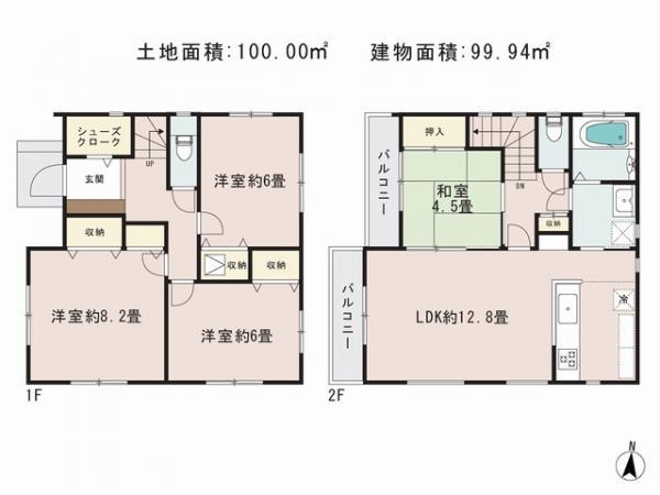 Floor plan. 44,800,000 yen, 4LDK, Land area 100 sq m , Building area 99.94 sq m
