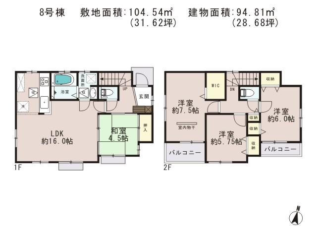 Floor plan. 38,800,000 yen, 4LDK, Land area 104.54 sq m , Building area 94.81 sq m