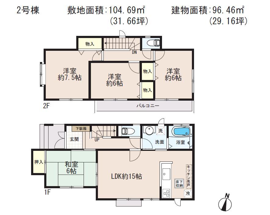 Floor plan. (2), Price 37,800,000 yen, 4LDK, Land area 104.69 sq m , Building area 96.46 sq m