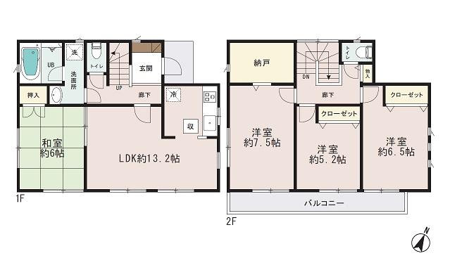 Floor plan. 27,800,000 yen, 4LDK + S (storeroom), Land area 137.37 sq m , Building area 93.15 sq m 11 Building