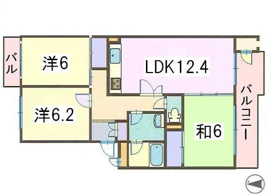 Floor plan. 3LDK, Price 9.5 million yen, Occupied area 72.57 sq m , Balcony area 10.96 sq m