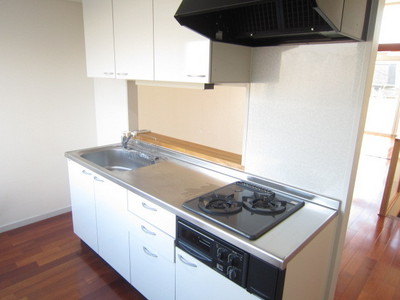 Kitchen. With grill! It is spacious kitchen work table!