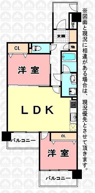Floor plan. 2LDK, Price 17.8 million yen, Footprint 58.8 sq m , Balcony area 10.2 sq m