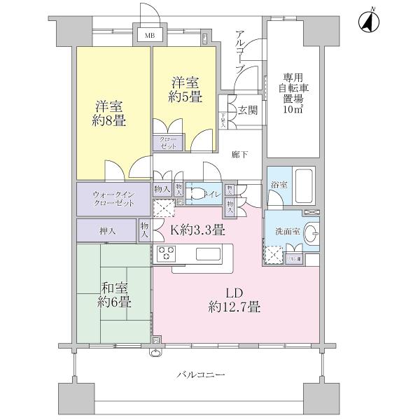 Floor plan. 3LDK, Price 38,800,000 yen, Occupied area 92.01 sq m , Balcony area 16.7 sq m