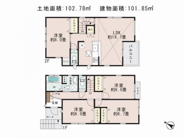 Floor plan. 35,800,000 yen, 4LDK, Land area 102.78 sq m , Building area 101.85 sq m