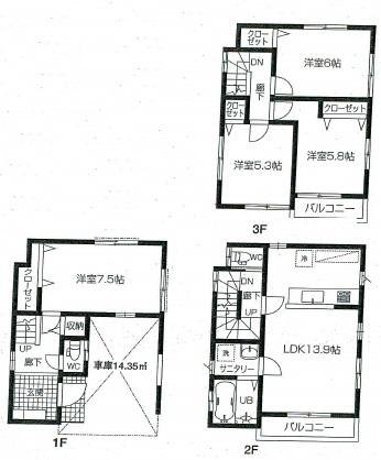 Floor plan. 28.8 million yen, 4LDK, Land area 59.04 sq m , Building area 108.69 sq m floor plan