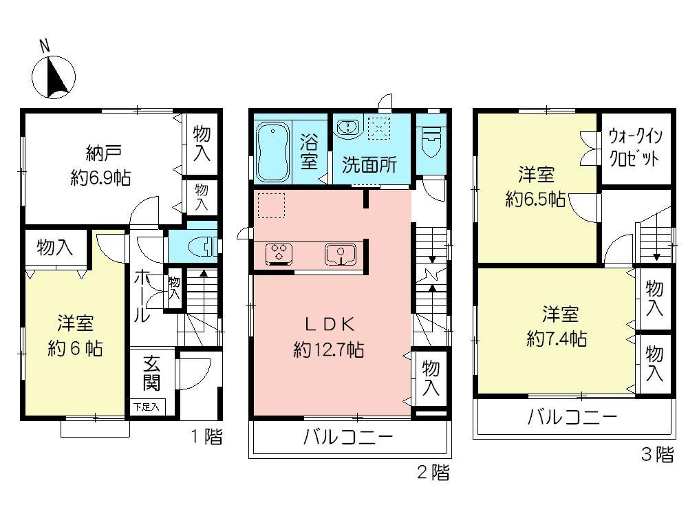 Floor plan. (Building 2), Price 39,300,000 yen, 3LDK+S, Land area 84.83 sq m , Building area 100.34 sq m
