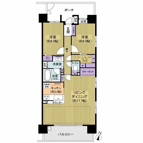Floor plan. 2LDK, Price 28,900,000 yen, Occupied area 75.64 sq m , Balcony area 10.6 sq m top floor (15th floor) ・ Southeast corner room