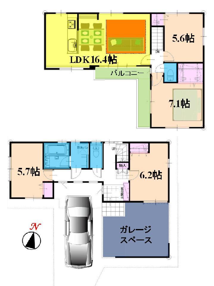 Floor plan. 42,800,000 yen, 4LDK, Land area 126.63 sq m , Building area 98.88 sq m All rooms are two-sided opening