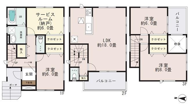 Floor plan. (1 Building), Price 37,800,000 yen, 3LDK+S, Land area 98.39 sq m , Building area 107.64 sq m