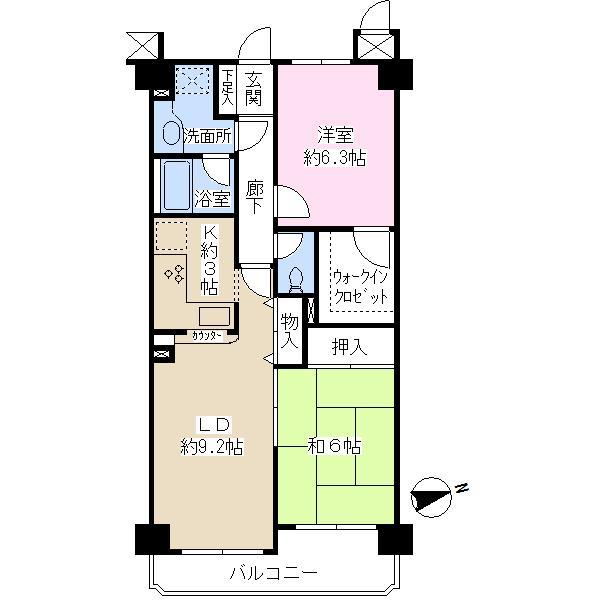 Floor plan. 2LDK, Price 13,900,000 yen, Occupied area 59.37 sq m , Balcony area 6.87 sq m