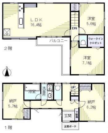 Floor plan. 42,800,000 yen, 2LDK + 2S (storeroom), Land area 126.63 sq m , Building area 98.88 sq m