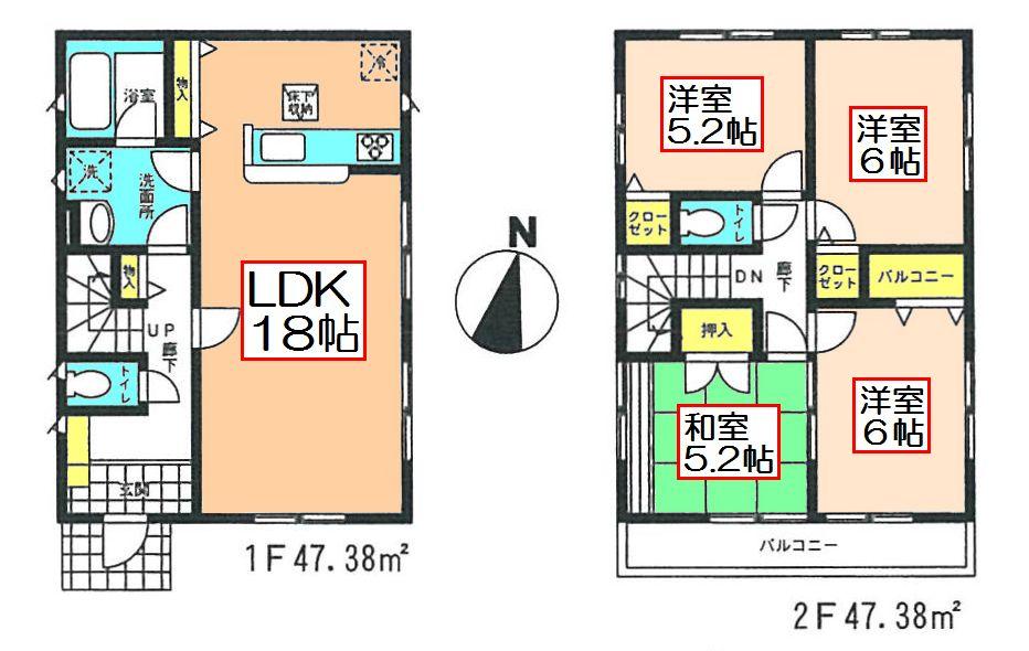 Floor plan. (6 Building), Price 33,800,000 yen, 4LDK, Land area 115.98 sq m , Building area 94.76 sq m