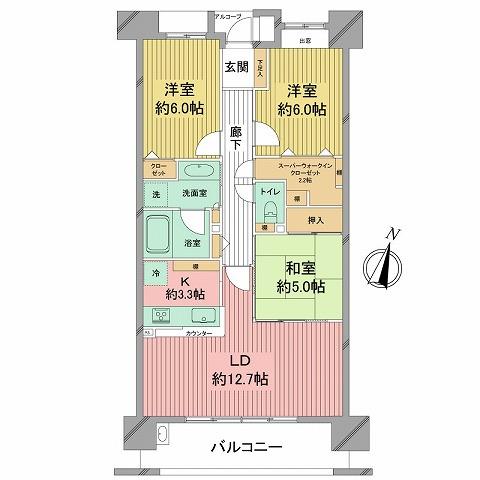 Floor plan. 3LDK, Price 27,800,000 yen, Occupied area 75.64 sq m , Balcony area 11.1 sq m