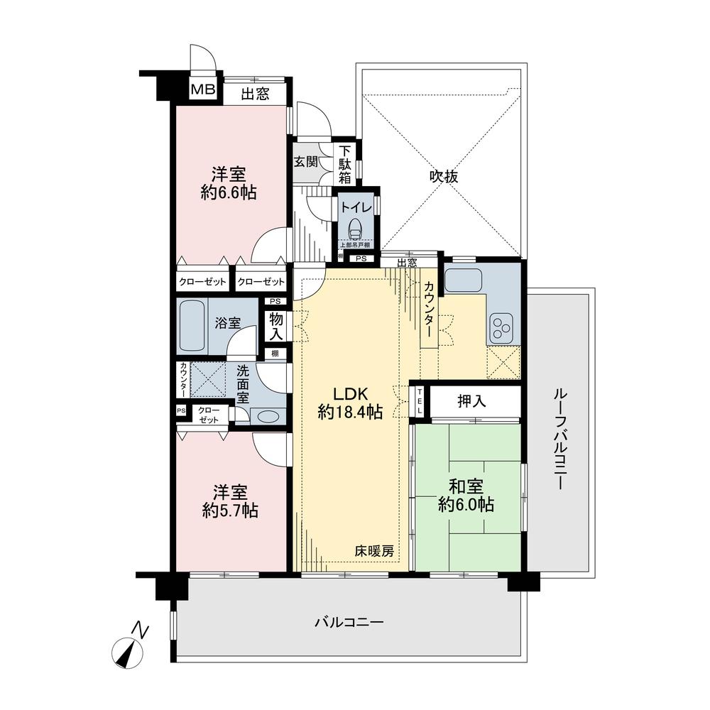 Floor plan. 3LDK, Price 34,500,000 yen, Occupied area 78.27 sq m , Balcony area 16.6 sq m