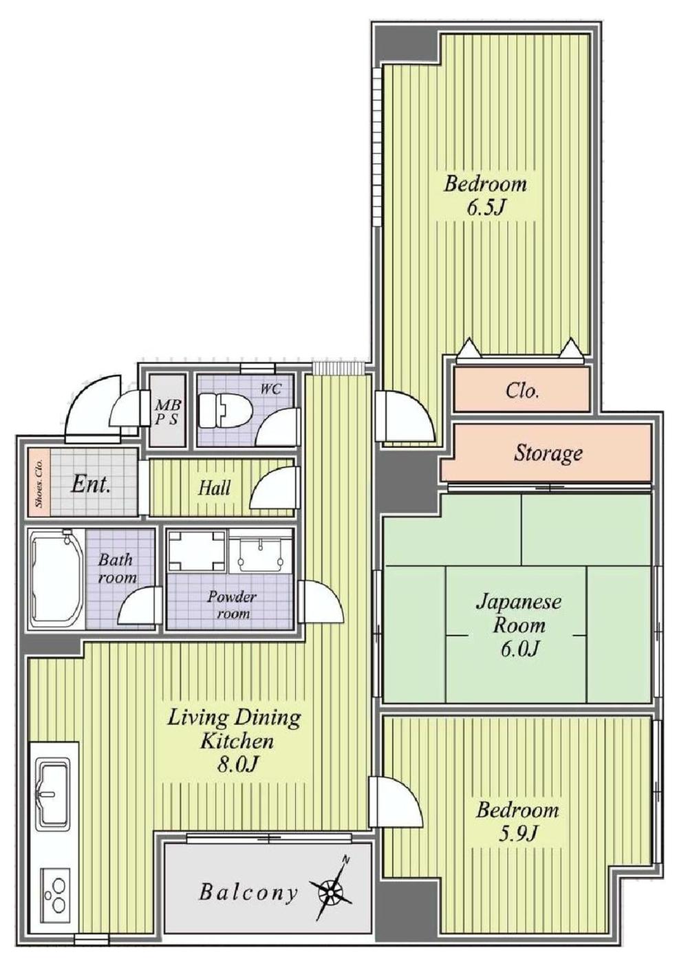 Floor plan. 3LDK, Price 20,900,000 yen, Occupied area 61.12 sq m , Balcony area 3.24 sq m   ◆ Bright rooms
