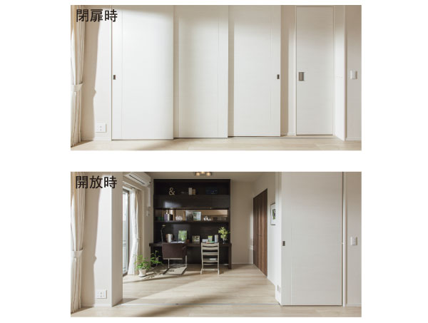 Other.  [High sliding door] living ・ In between the Western-style room adjacent to the dining, Or partitions the 2 room, To allow for flexible use of space and the use or integrally, Adopt a high sliding door of a height of about 2.36m. All of the door three at the time of opening is clean and fits in front of the closet, Oneness of 2 rooms will rise further.