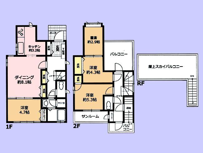 Floor plan. 29,800,000 yen, 3DK + S (storeroom), Land area 79.63 sq m , Building area 75.42 sq m