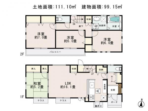 Floor plan. 47,430,000 yen, 4LDK, Land area 111.1 sq m , Building area 99.15 sq m