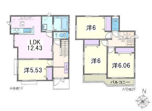 Floor plan. (A Building), Price 36,800,000 yen, 4LDK, Land area 108.1 sq m , Building area 87.57 sq m