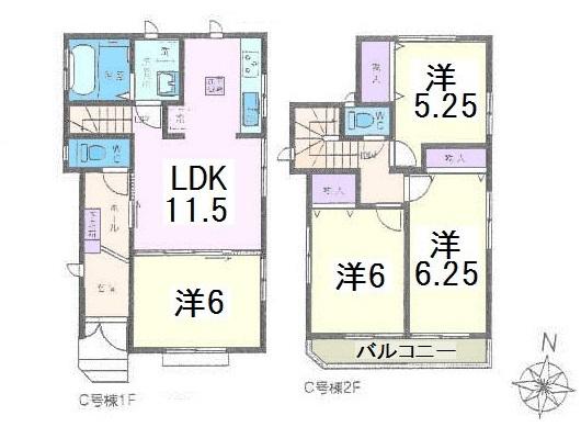 Floor plan. (C Building), Price 38,800,000 yen, 4LDK, Land area 89.25 sq m , Building area 83.01 sq m