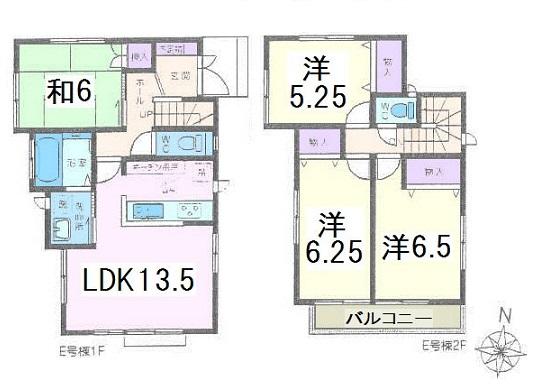 Floor plan. (E Building), Price 35,800,000 yen, 4LDK, Land area 101.74 sq m , Building area 85.94 sq m