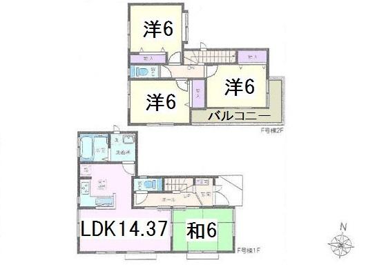 Floor plan. (F Building), Price 34,800,000 yen, 4LDK, Land area 86.56 sq m , Building area 90.46 sq m