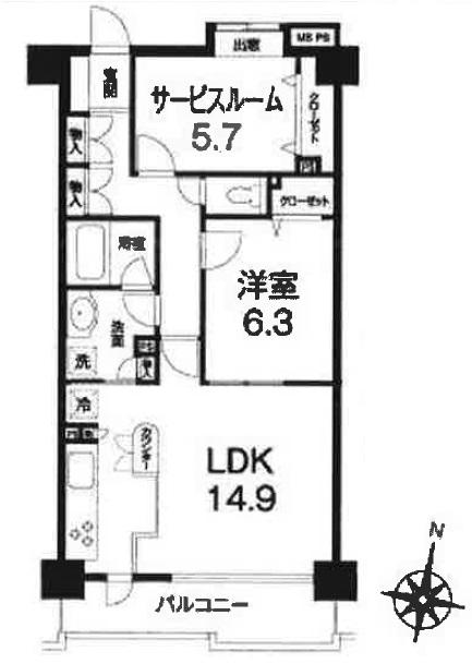 Floor plan. 2LDK, Price 22,800,000 yen, Occupied area 65.54 sq m , Balcony area 7.9 sq m