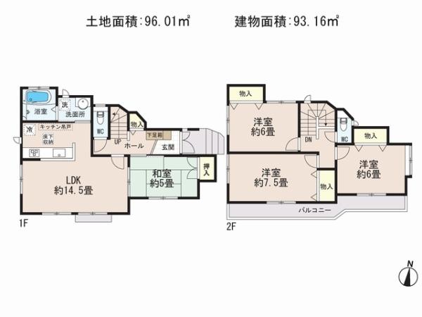 Floor plan. 43,800,000 yen, 4LDK, Land area 96.01 sq m , Building area 93.16 sq m