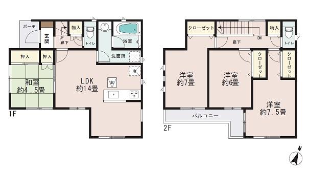 Floor plan. 28.8 million yen, 4LDK, Land area 96.26 sq m , Building area 92.74 sq m 3 Building