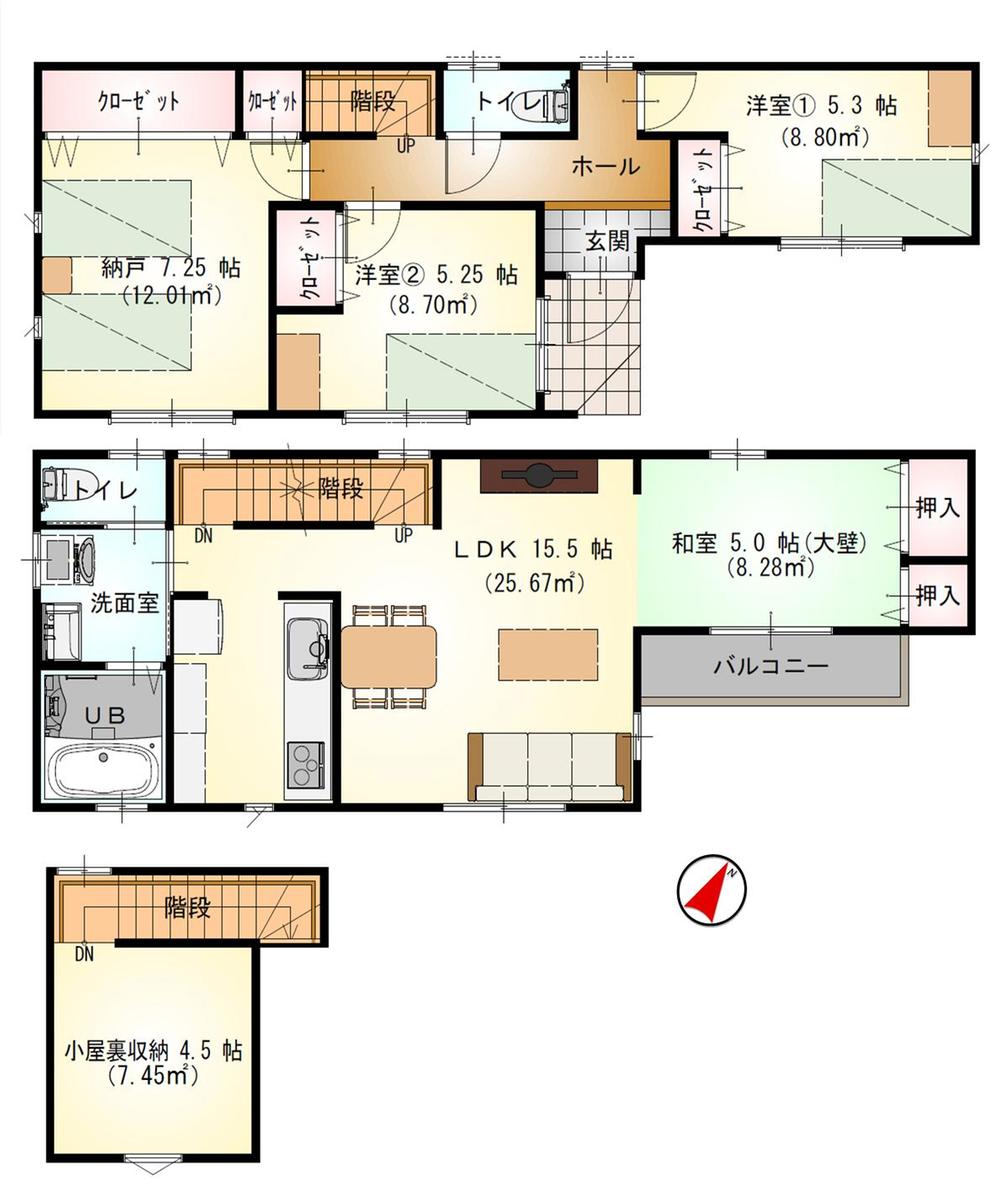 Compartment figure. 47,800,000 yen, 3LDK + S (storeroom), Land area 84.29 sq m , Building area 92.74 sq m