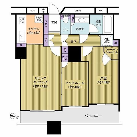 Floor plan. 1LDK, Price 25,900,000 yen, Occupied area 63.88 sq m , The balcony area 11.8 sq m 14 floor, Good view