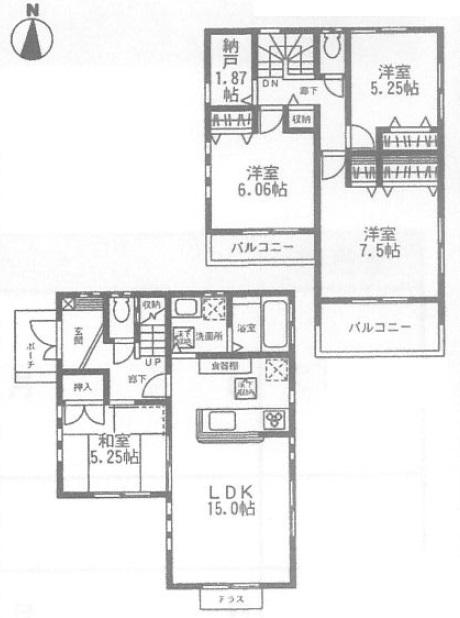 Floor plan. (7 Building), Price 51,730,000 yen, 4LDK+S, Land area 105.56 sq m , Building area 97.9 sq m