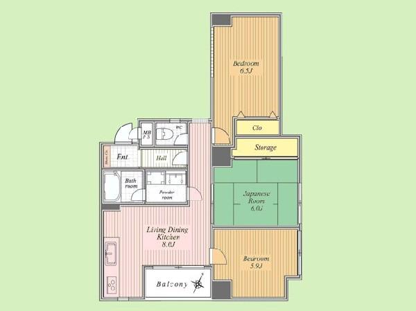 Floor plan. 3LDK, Price 20,900,000 yen, Occupied area 61.12 sq m , Balcony area 3.24 sq m