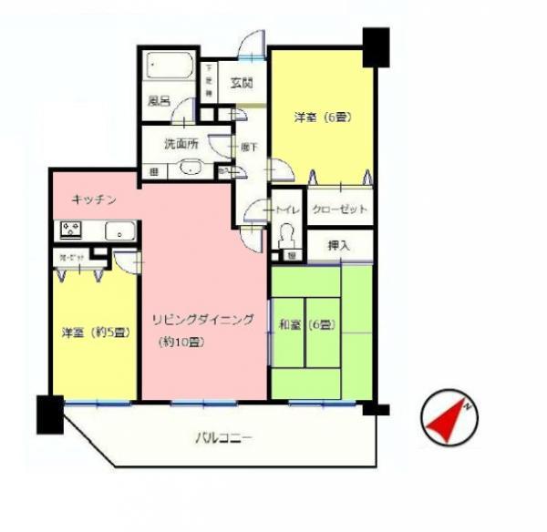 Floor plan. 3LDK, Price 19,800,000 yen, Occupied area 62.49 sq m , Balcony area 10.87 sq m