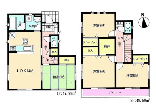 Floor plan. 22,800,000 yen, 4LDK + S (storeroom), Land area 97.65 sq m , Building area 96.39 sq m