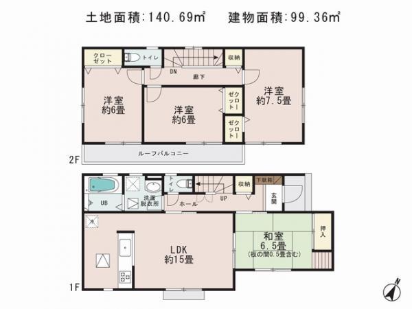 Floor plan. 24,800,000 yen, 4LDK, Land area 140.69 sq m , Building area 99.36 sq m