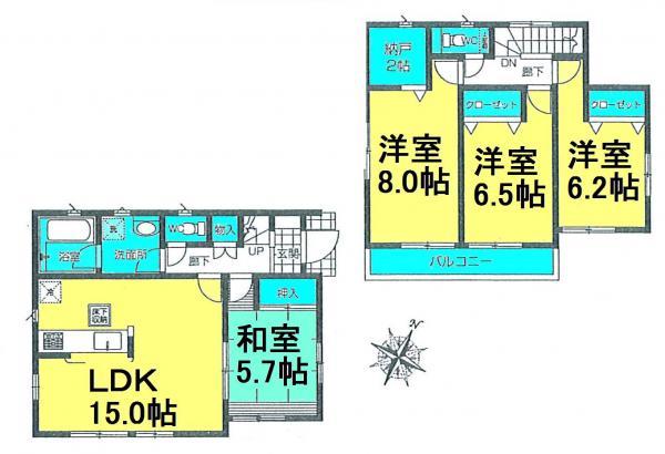 Floor plan. 25,800,000 yen, 4LDK, Land area 130.6 sq m , Building area 95.57 sq m