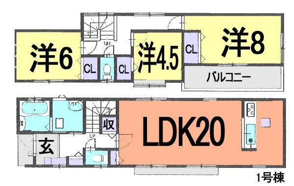 Floor plan. (1 Building), Price 19,800,000 yen, 3LDK, Land area 120.88 sq m , Building area 96.05 sq m