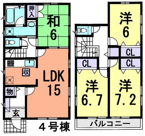 Floor plan. (4 Building), Price 21,800,000 yen, 4LDK, Land area 123.48 sq m , Building area 97.2 sq m