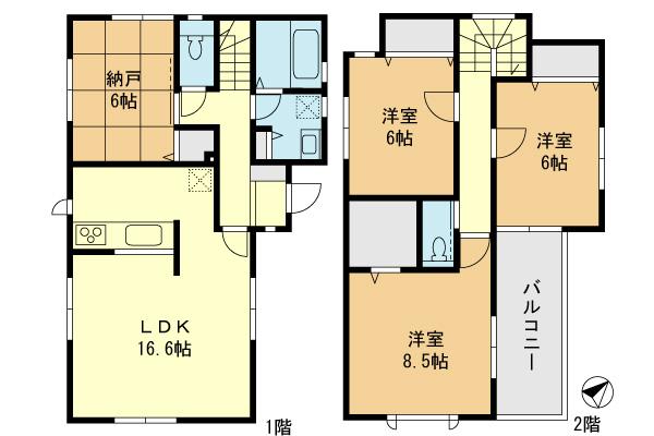 Floor plan. 21,800,000 yen, 3LDK + S (storeroom), Land area 91.98 sq m , Building area 102.26 sq m floor plan