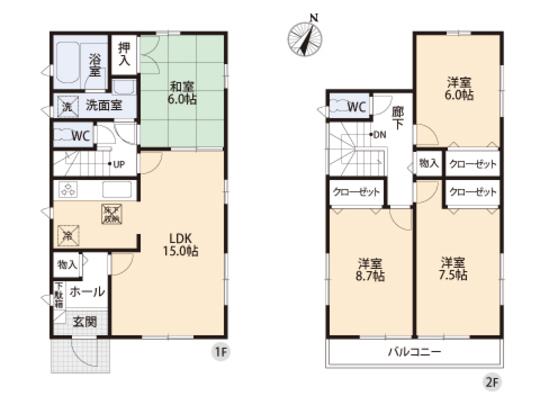 Floor plan. 21,800,000 yen, 4LDK, Land area 123.48 sq m , Building area 97.2 sq m floor plan